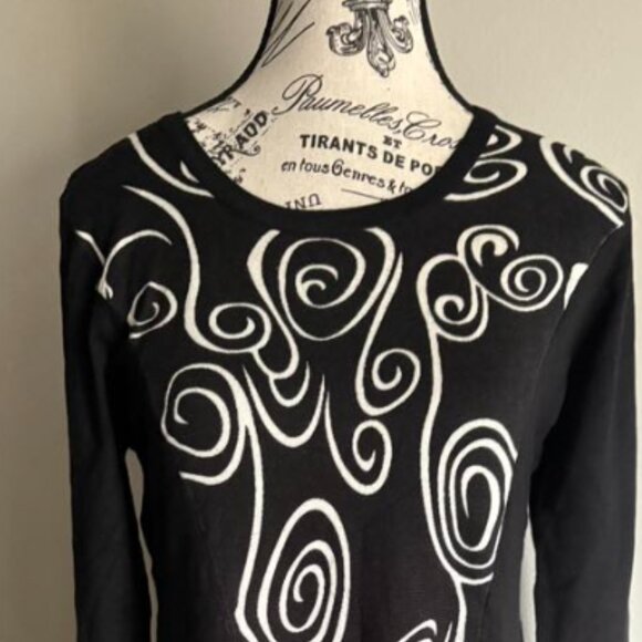 Orange Fashion Village Long Sleeve Tunic Dress, O/S, Black & White Swirl Print - Picture 2 of 7